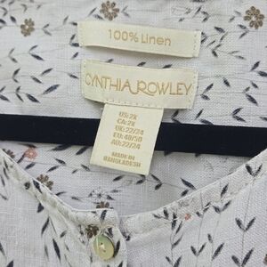 Linen Cynthia Rowley Floral 100% Collarless Button Down Tunic Shirt Size 2X